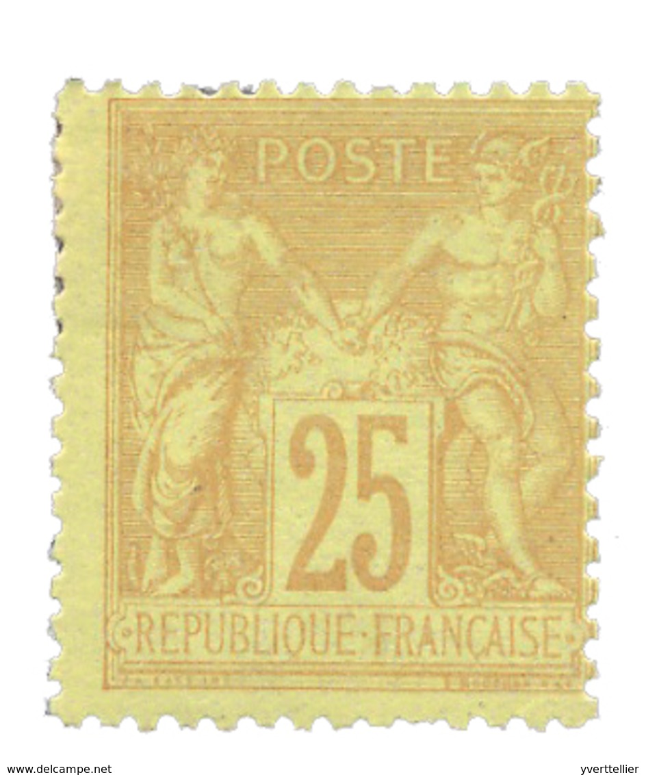 212 N°92* 25 C. Bistre S. Jaune. Une Dent Courte Et Fort Décentrage. - Autres & Non Classés