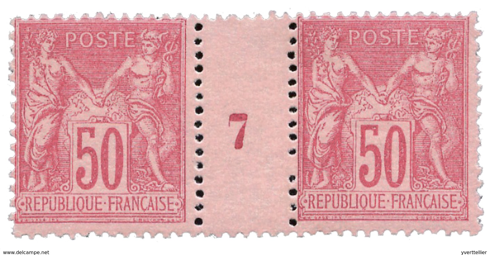 225 N°98** 50 C. Rose Type II En Paire Millésimée 1897. Dents Courtes. - Other & Unclassified