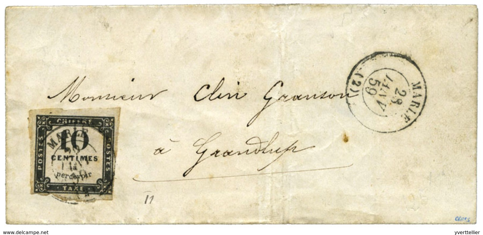 253 Taxe N°1 Obl. B 10 C. Noir Sur Lettre. Oblitération Du 2.1.1859 - Autres & Non Classés