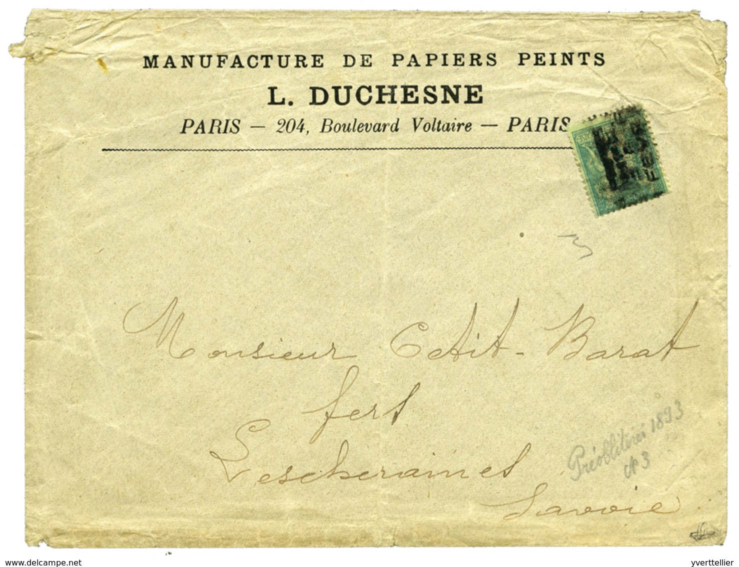 275 Préo N°3 Obl. Sur Lettre De L'entreprise Duchesne (signé Brun + Certificat) RARE - Other & Unclassified