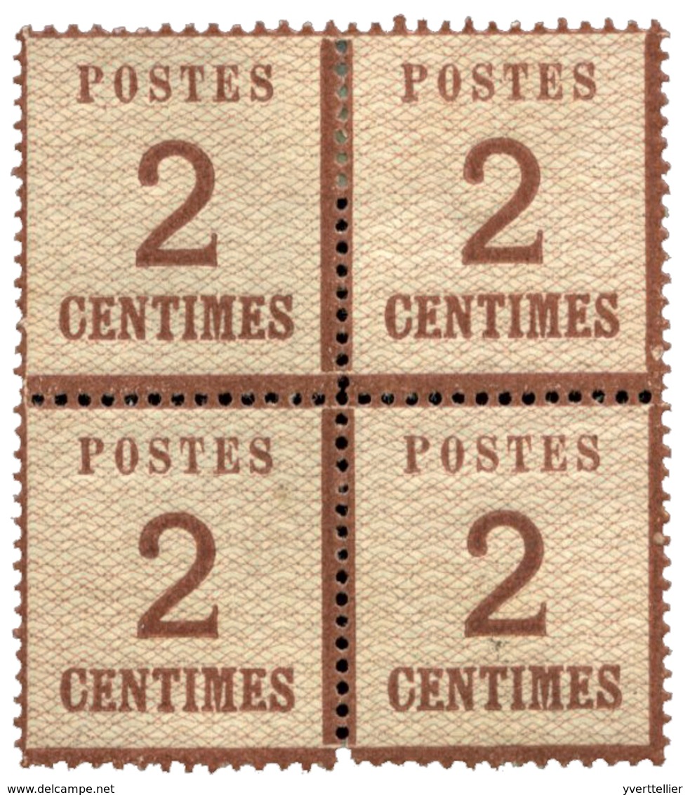 292 Alsace Lorraine N°2 **/* 2 C. Brun-rouge En Bloc De 4 (2 Ex* Et 2 Ex**). Rare - Autres & Non Classés