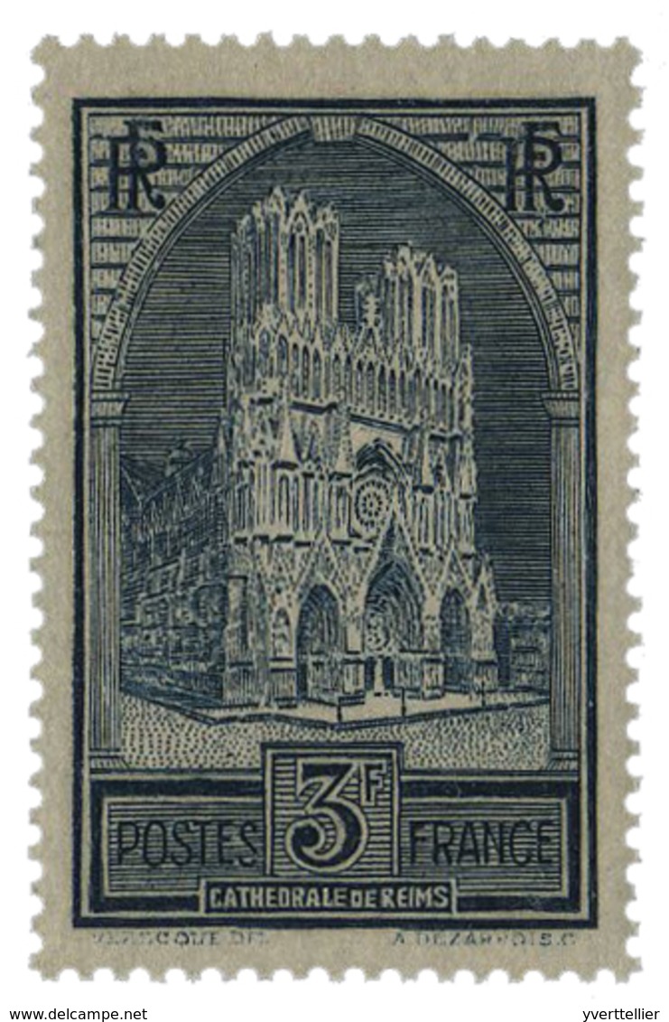 373 N°259a** 3 F. Ardoise. Cathédrale De Reims Type II. - Autres & Non Classés