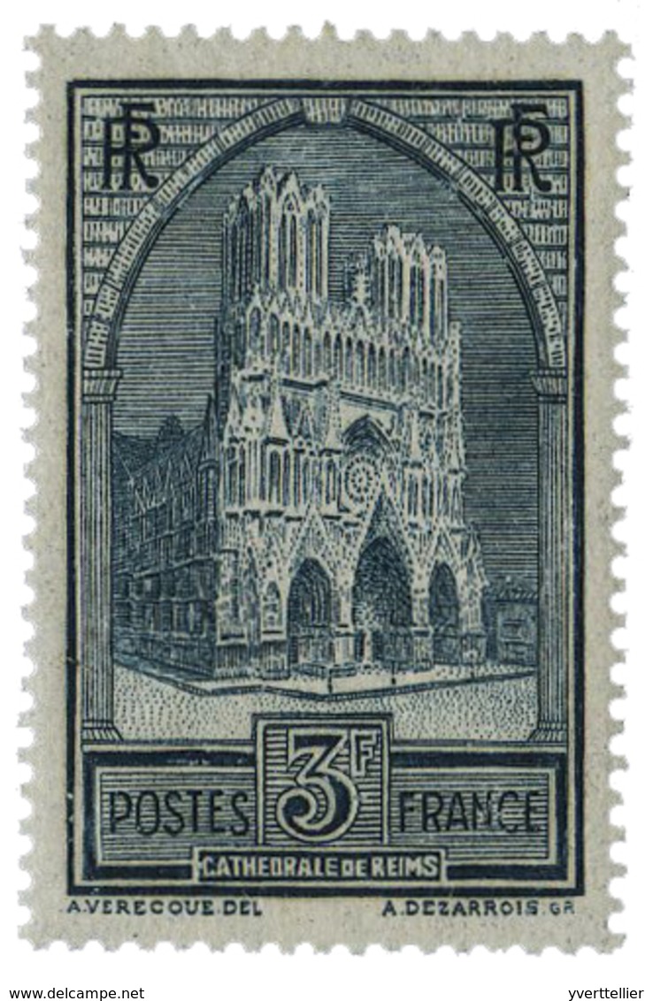 377 N°259c** 3 F. Ardoise. Cathédrale De Reims Type IV. - Autres & Non Classés