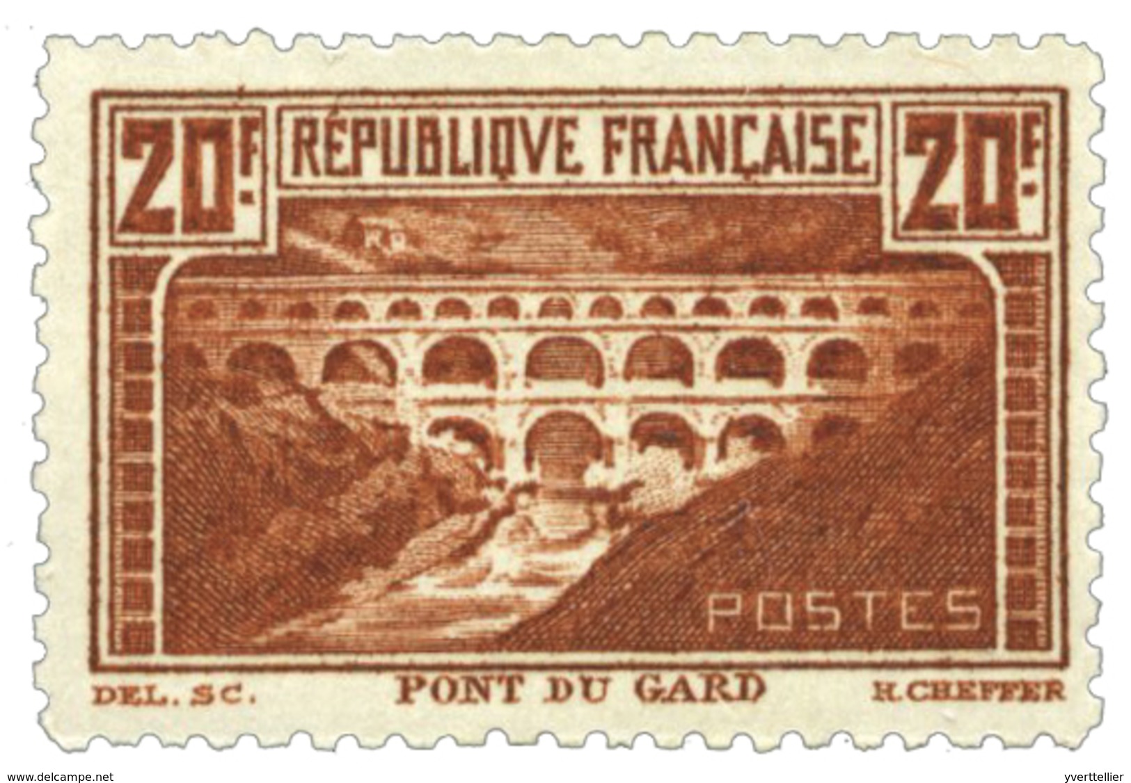 382 N°262B* 20 F. Chaudron Clair. Pont Du Gard. Charnière Légère, Très Frais - Other & Unclassified
