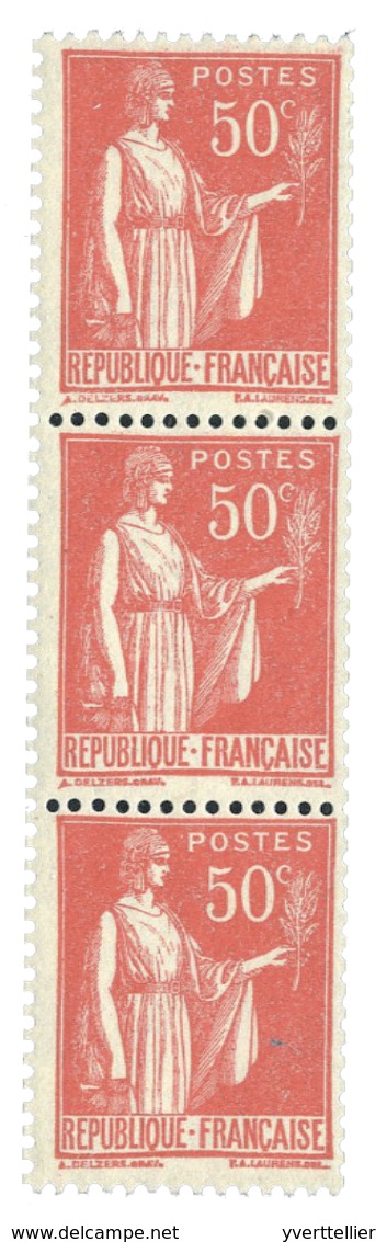 387 N°283d**, (Roulette N°32**) Type Paix 50 C. Rose-rouge. Bande De 3. Rare. - Autres & Non Classés