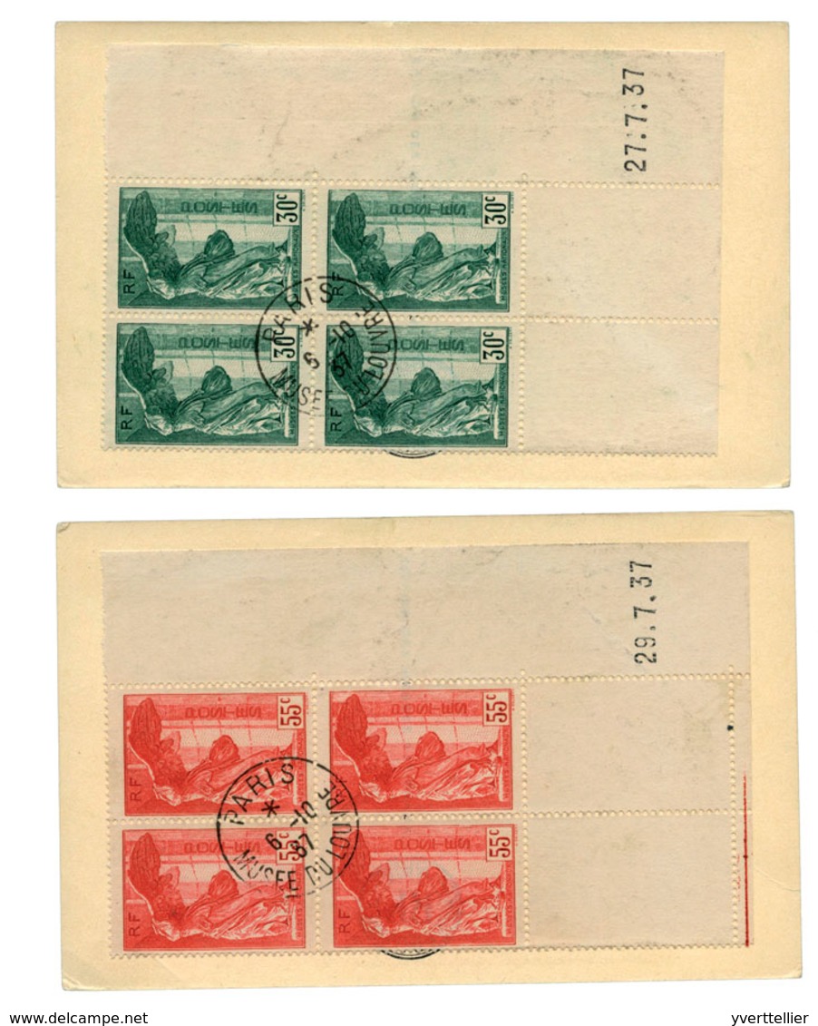 394 N°354/355 Obl. Victoire De Samothrace En Bloc De 4 Sur Carte Avec Cachet Du Louvre. - Autres & Non Classés