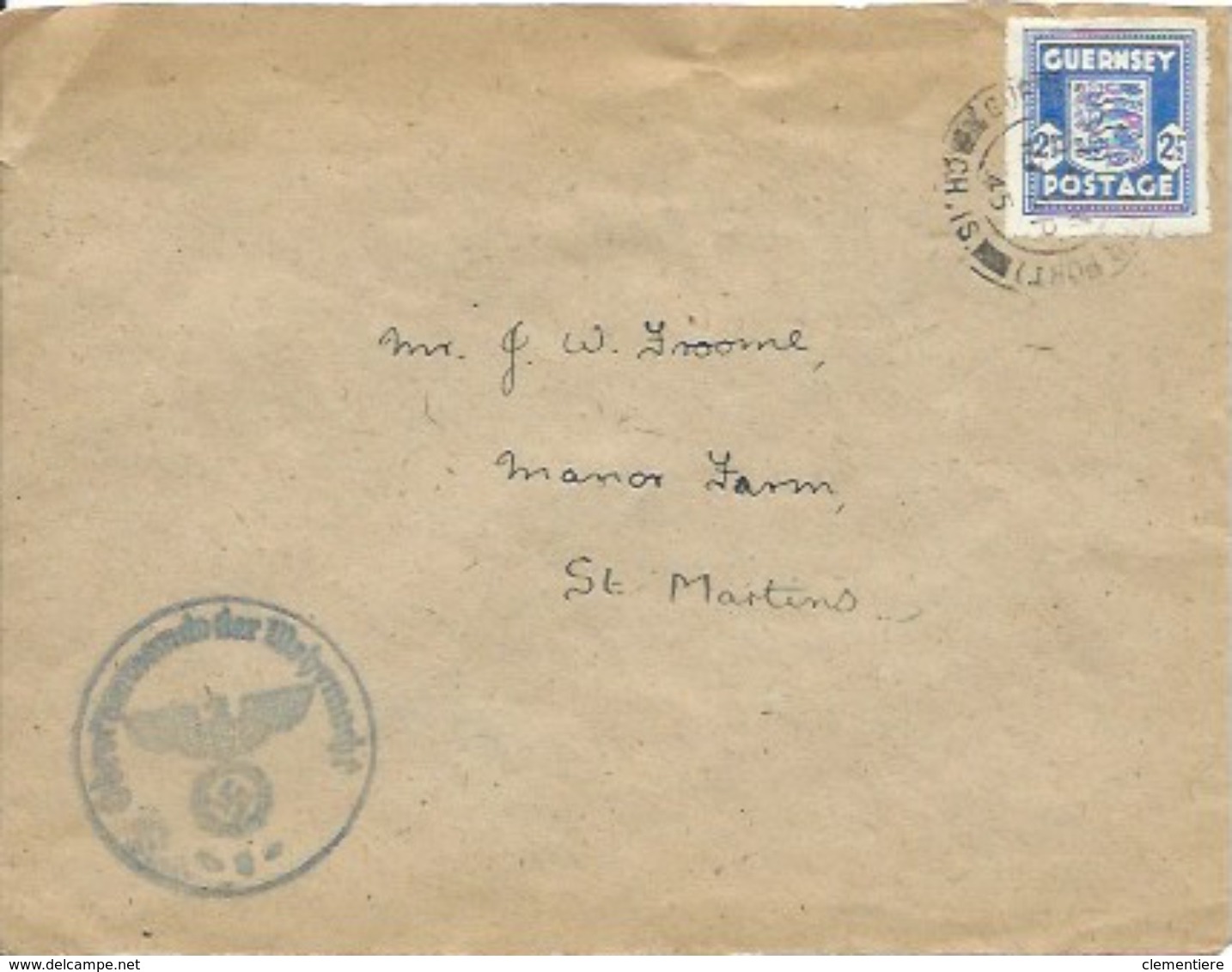 Timbres Occupation Allemande N° Michel 3 Seul  Sur Enveloppe Pour St Martins - Guernsey