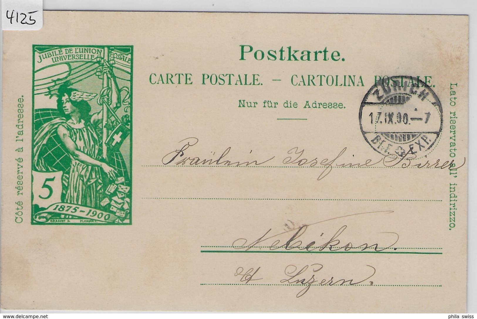 1900 UPU PK 31 - Stempel: Küsnacht Zürich To Nebikon 17.IX.00 - Postwaardestukken