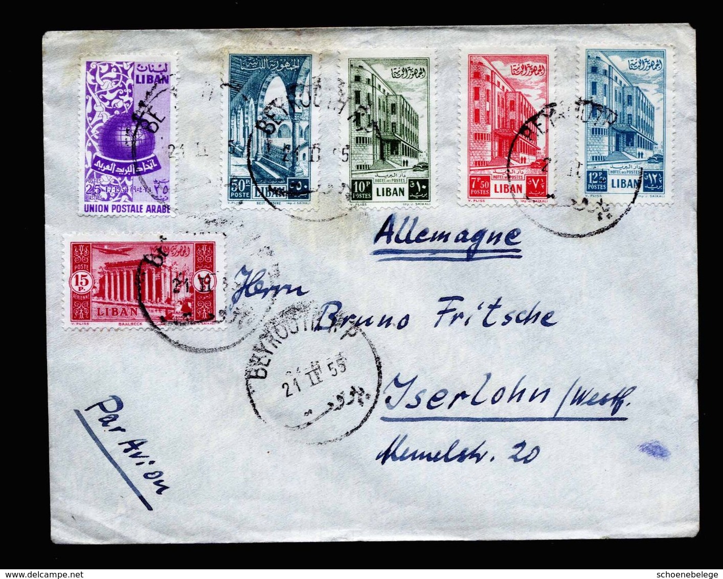 A5279) Liban Libanon Luftpostbrief Beyrouth 21 .2.55 N. Germany - Liban