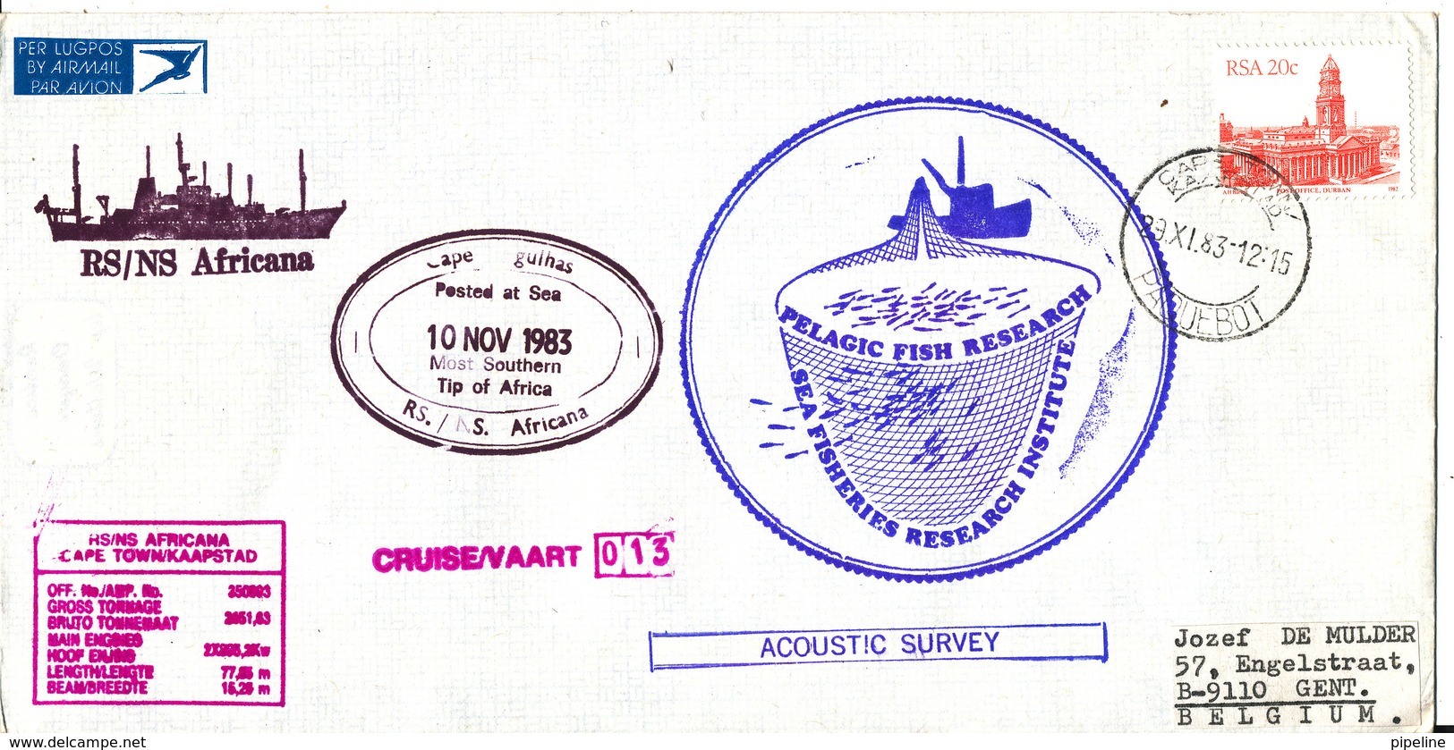 South Africa Paquebot Cover Cape Town Posted At Sea 10-11-1983 RS/NS Africana 13 Voyage With A Lot Of Postmarks - Covers & Documents