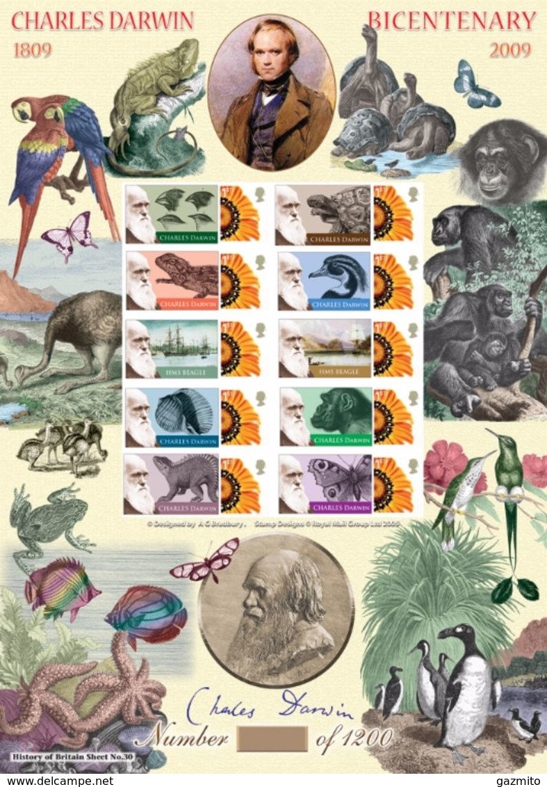 Great Britain 2009, Darwin, Parrots, Butterflies, Fishes, Penguins, Birds, Turtle, Sheetlet, LIMITED EDITION - Tortues