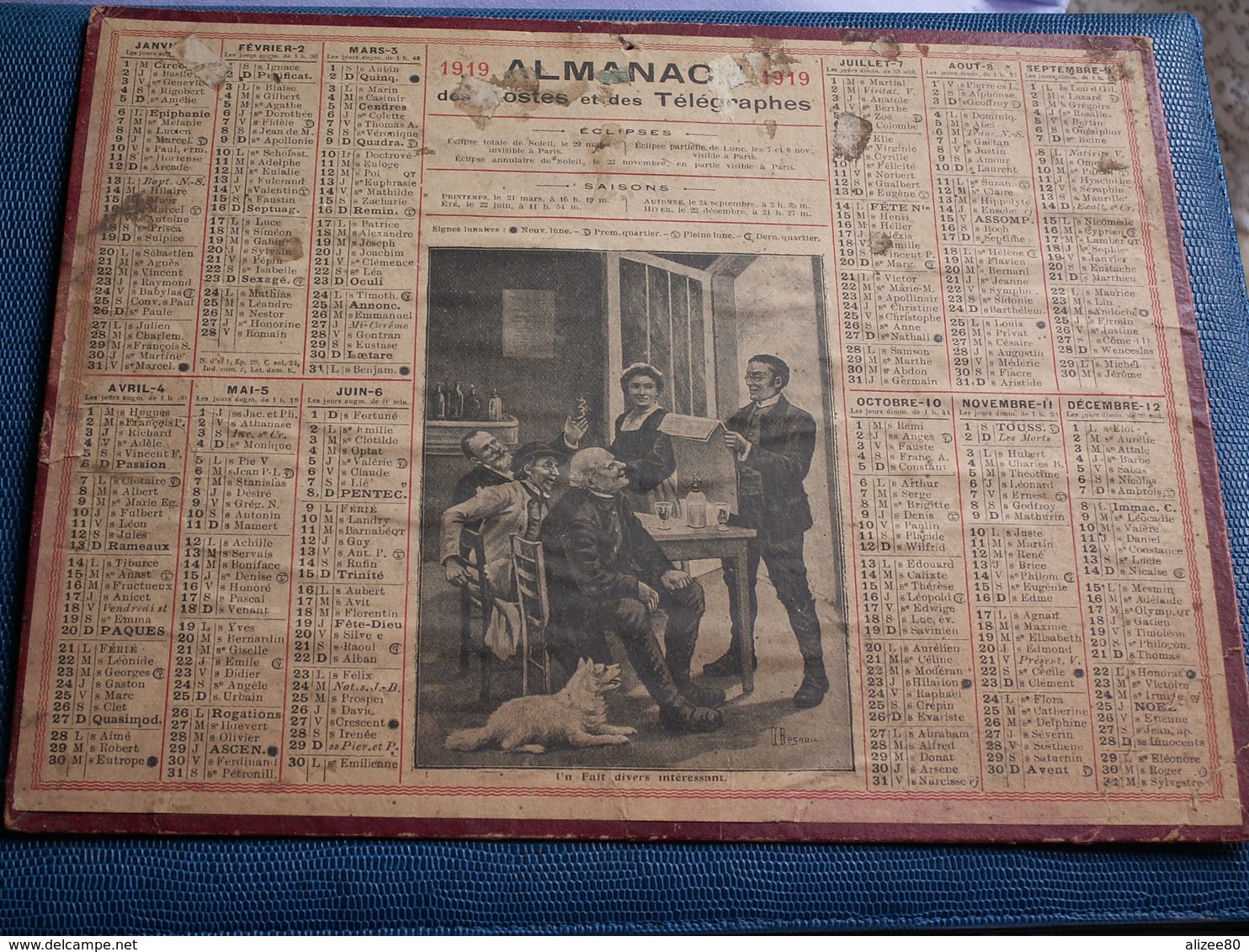 CALENDRIER 1919  Grand Format Des Postes Et Télégraphes - Formato Grande : 1901-20