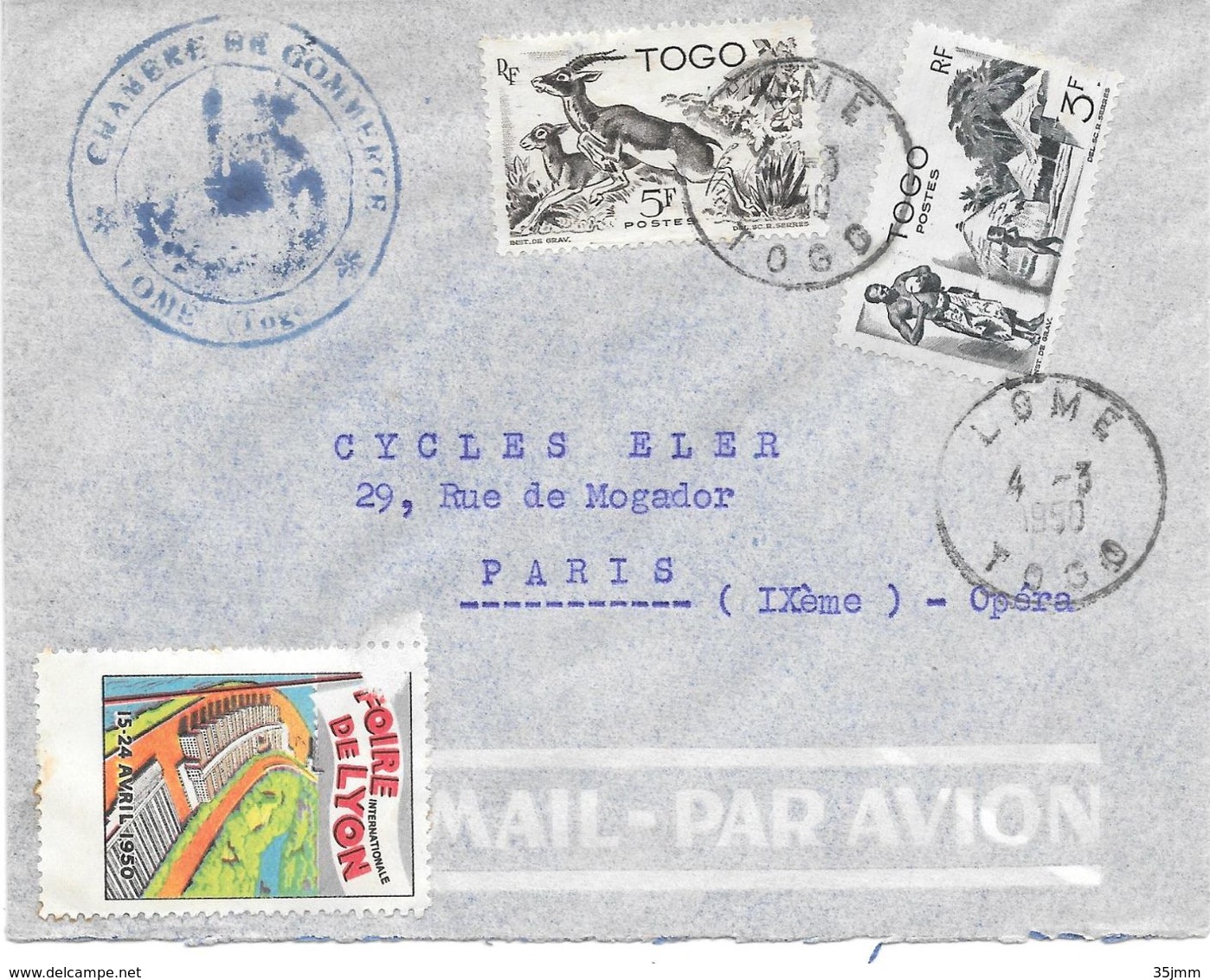 Togo Lettre Lomé 1950 Chambre De Commerce Foire De Lyon - Storia Postale