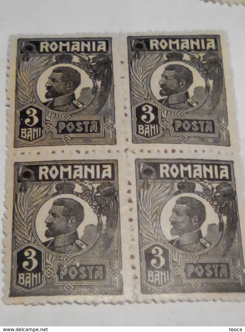 Errors Romania 1922 King Ferdinand 3 Bani Black, Bf X4, With 2 Circle White  , With Gumm Unused - Variétés Et Curiosités