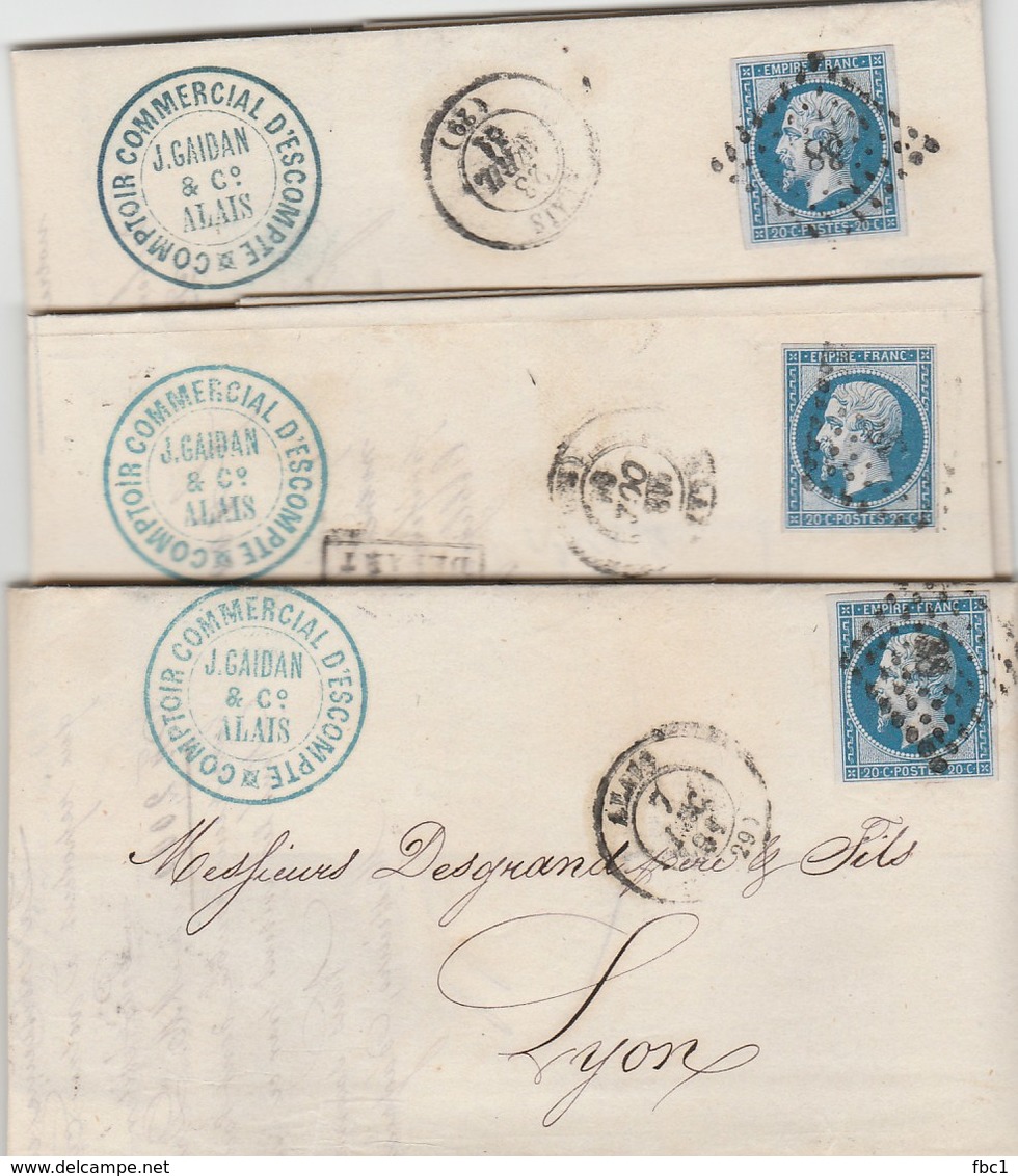 Gard - Alais - Lot De Trois LAC PC 38 Sur N°14 - - 1849-1876: Période Classique