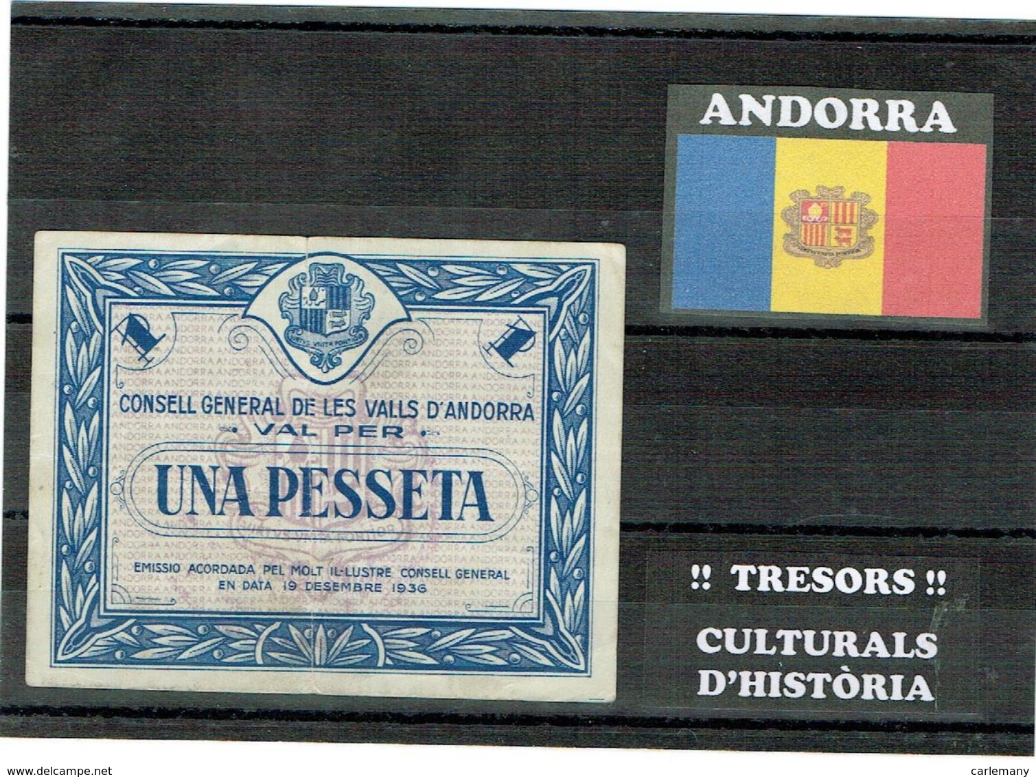 ANDORRA NOTA BILLET 1936 BLEU CIRCULÉ UNA PESSETA - Andorre