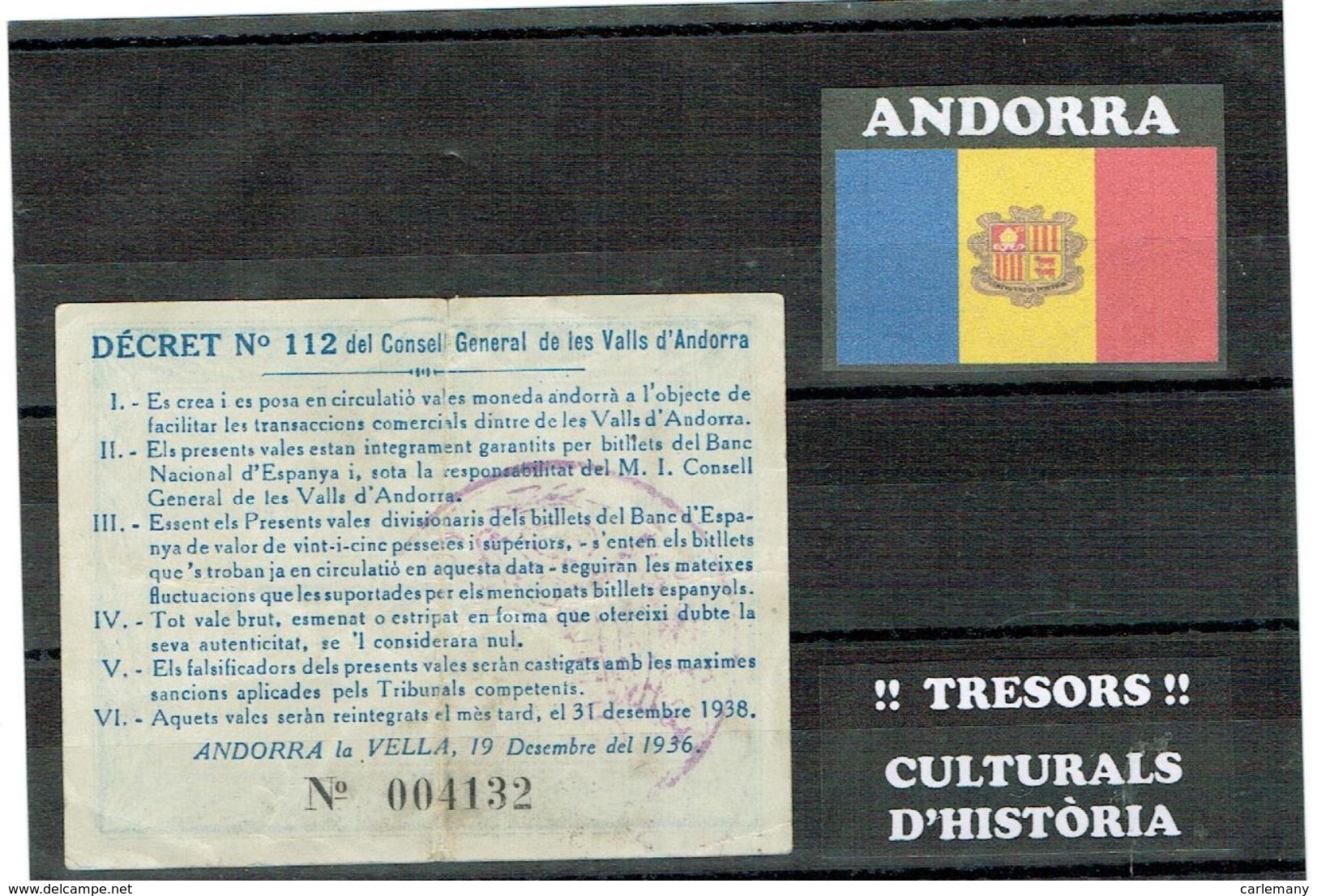 ANDORRA NOTA BILLET 1936 BLEU CIRCULÉ UNA PESSETA - Andorre