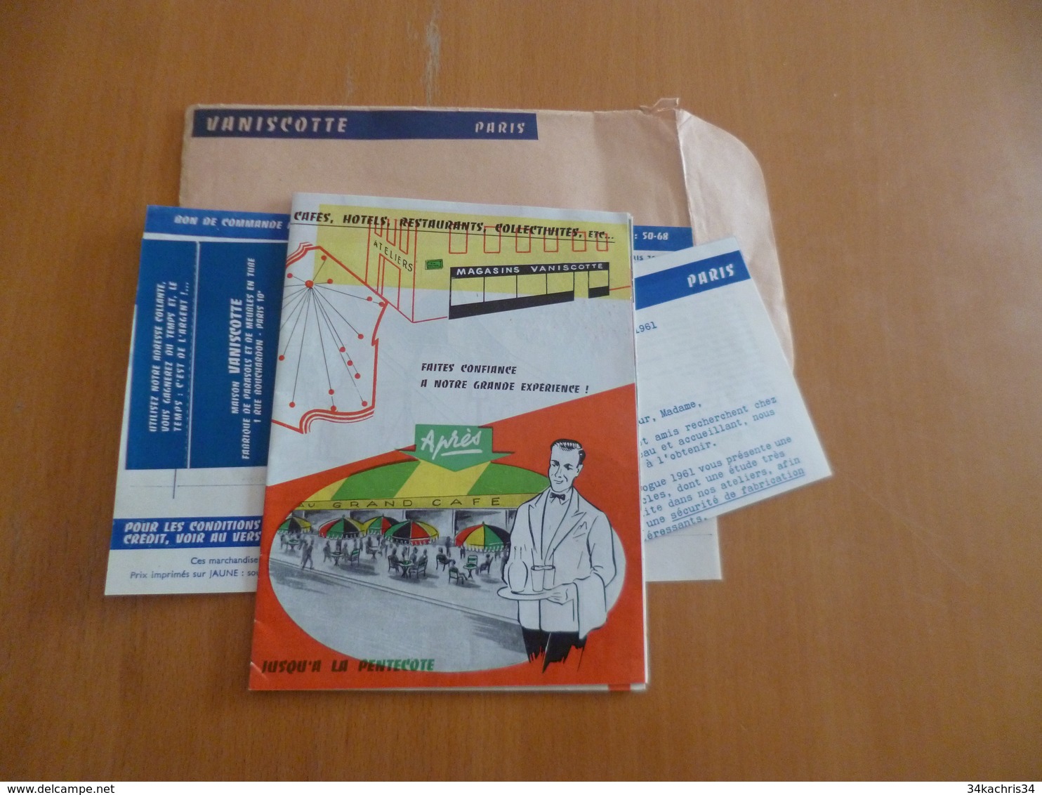 Lettre + Document Publicitaire Vaniscotte Paris Meubles Parasols  En PP 1961 - Alimentare