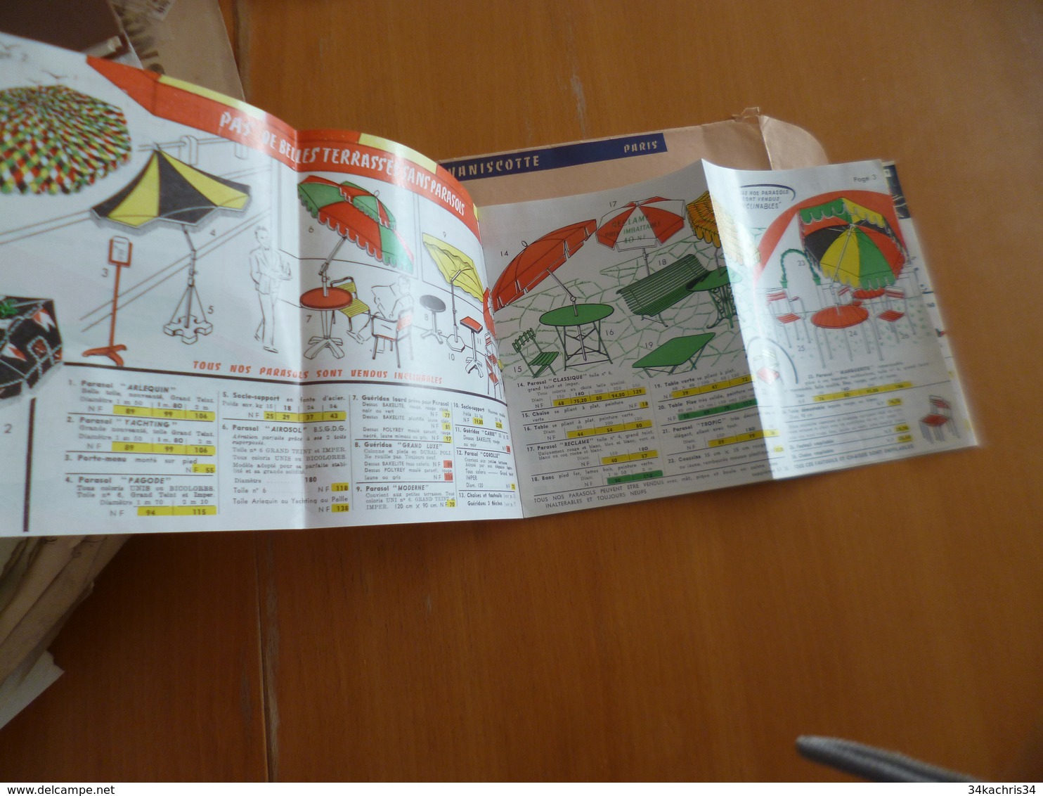 Lettre + Document Publicitaire Vaniscotte Paris Meubles Parasols  En PP 1961 - Lebensmittel