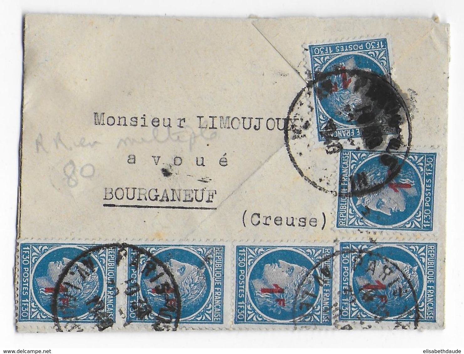 1948 - MAZELIN SURCHARGE - LETTRE PETIT FORMAT De PARIS Avec BEL AFFRANCHISSEMENT => BOURGANEUF (CREUSE) - 1945-47 Ceres Of Mazelin