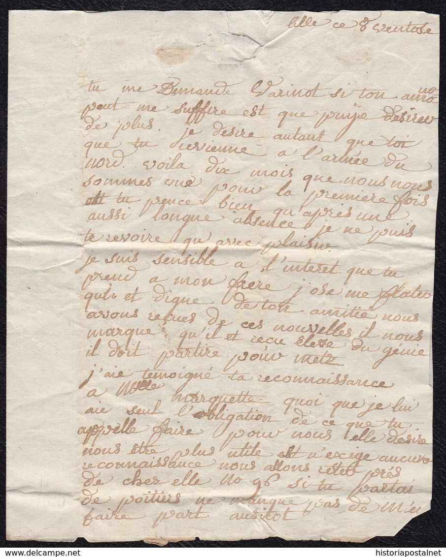 1794 Ca. LILLE A FRANCIA. FRANCE. CARTA COMPLETA CON TEXTO. MARCA "2º DIV/ARMÉE DU NORD" EN ROJO. - Sellos De La Armada (antes De 1900)