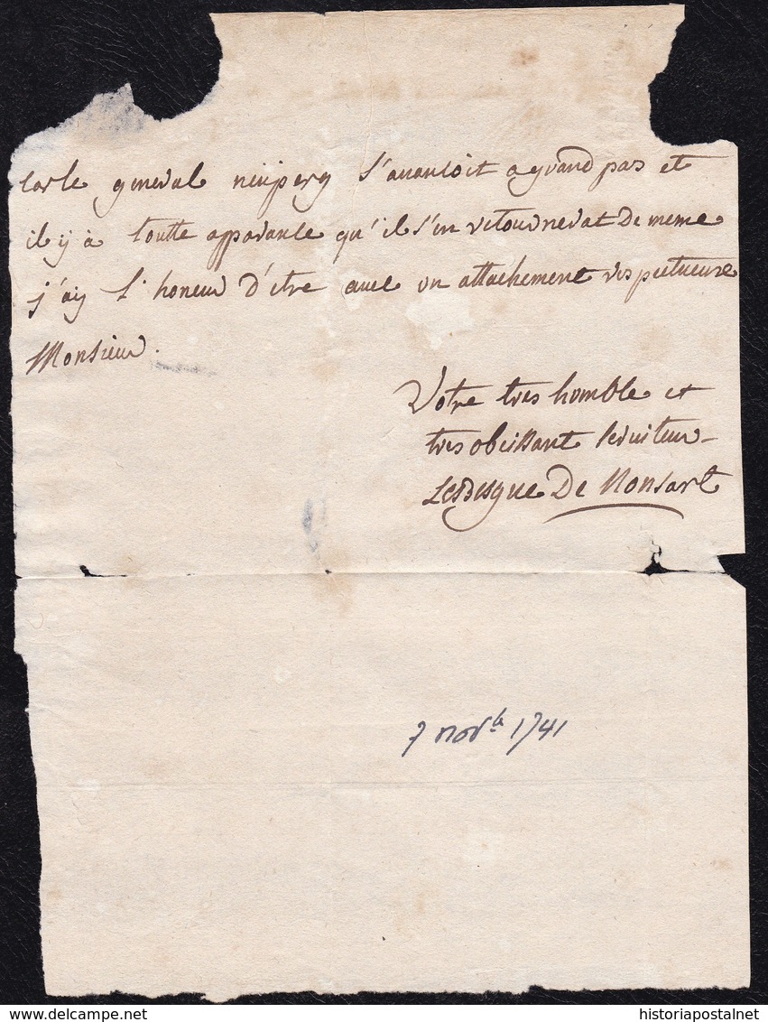 1741. GUERRA DE SUCESIÓN DE AUSTRIA. ENVUELTA CIRCULADA A PARIS. MARCA "AR. BAVIERE". MUY RARA. - Sellos De La Armada (antes De 1900)