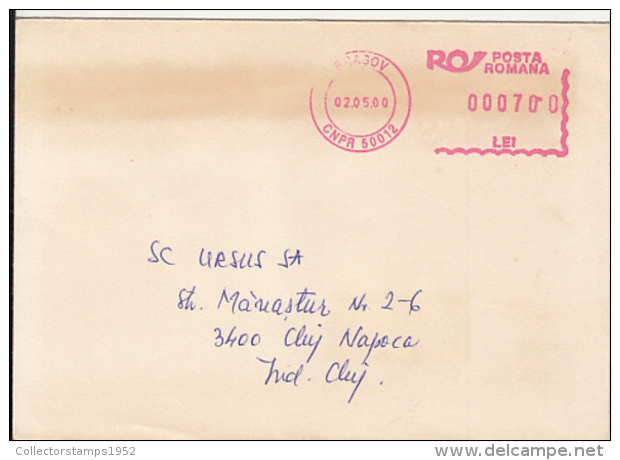 70159- AMOUNT 700, BRASOV, RED MACHINE STAMPS ON COVER, 2000, ROMANIA - Covers & Documents