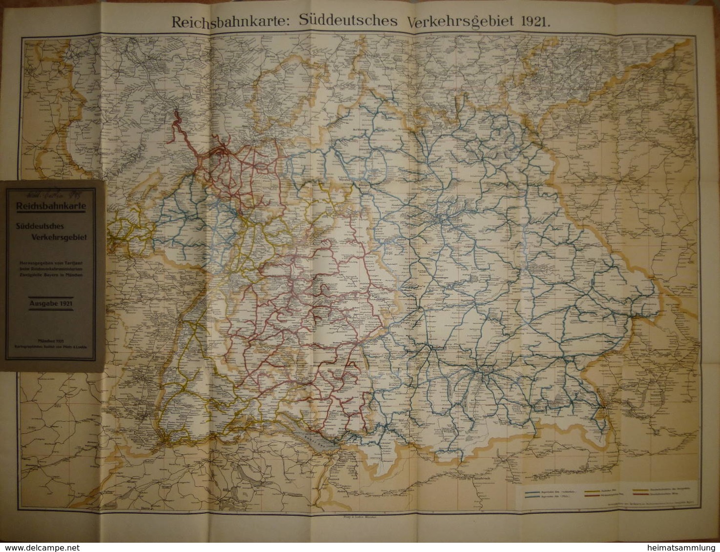Deutschland - Reichsbahnkarte Süddeutsches Verkehrsgebiet Ausgabe 1921 Mit Stations-Verzeichnis 63cm X 85cm - Sonstige & Ohne Zuordnung