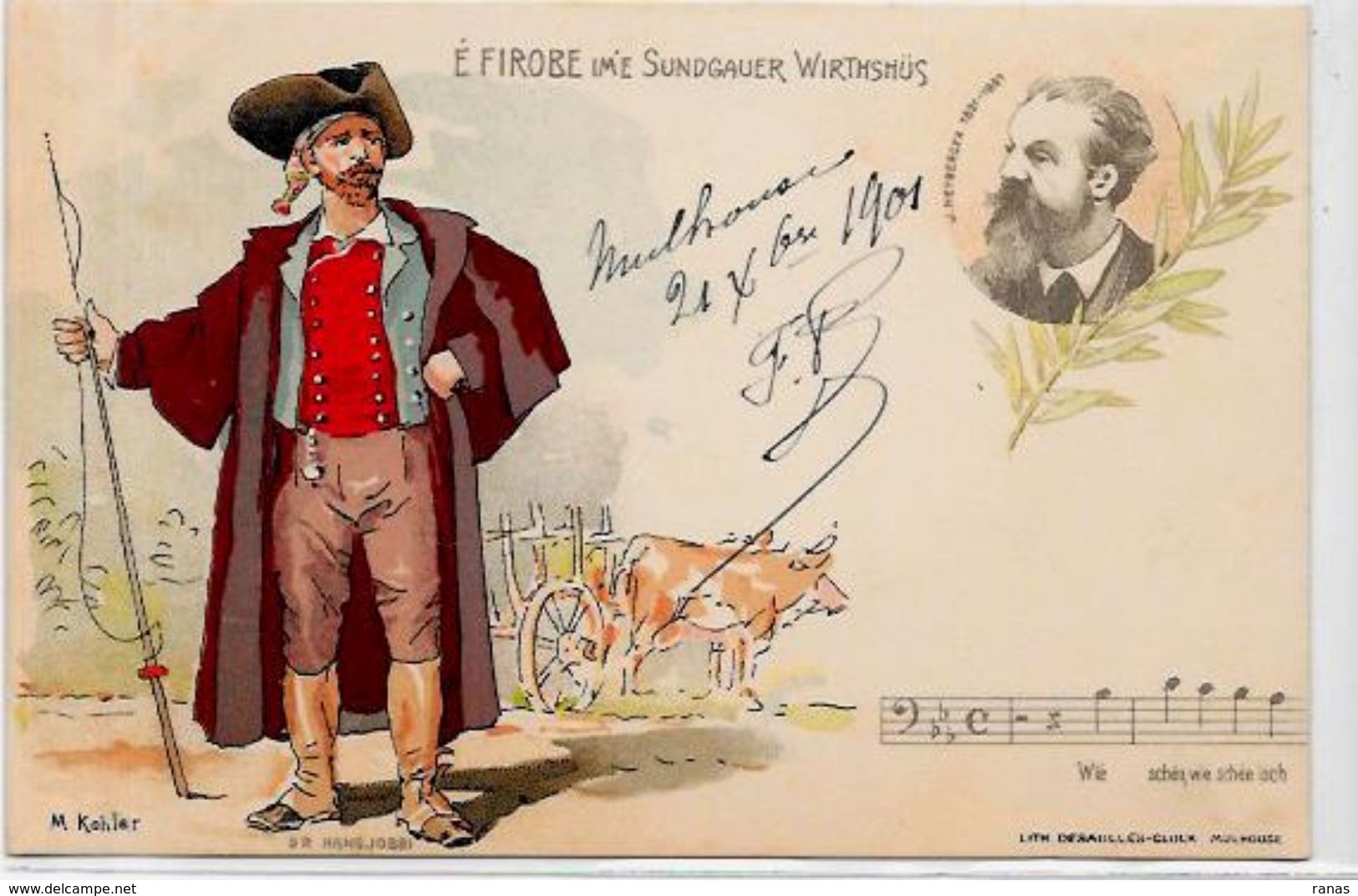 CPA Haut Rhin Mulhouse Par M. KOHLER Musique écrite Dos Non Séparé  J.HEYBERGER 1831-1891 - Mulhouse
