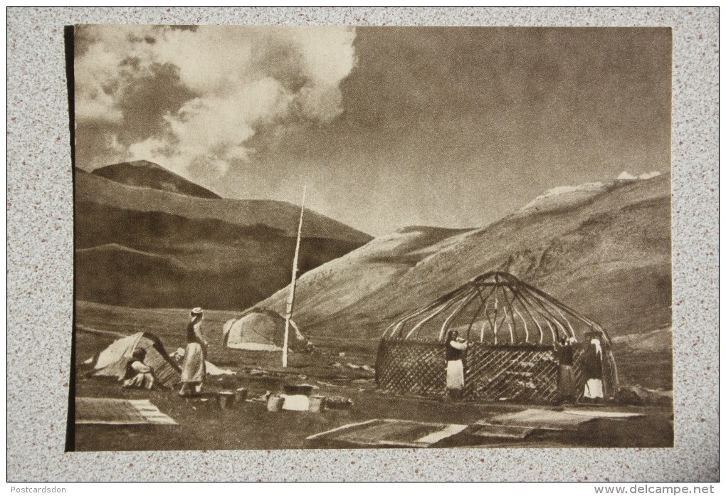 Kyrgyzstan. Tian Shan Mountains.  New Village - Old USSR Postcard 1956 - Mountaineering - Kyrgyzstan