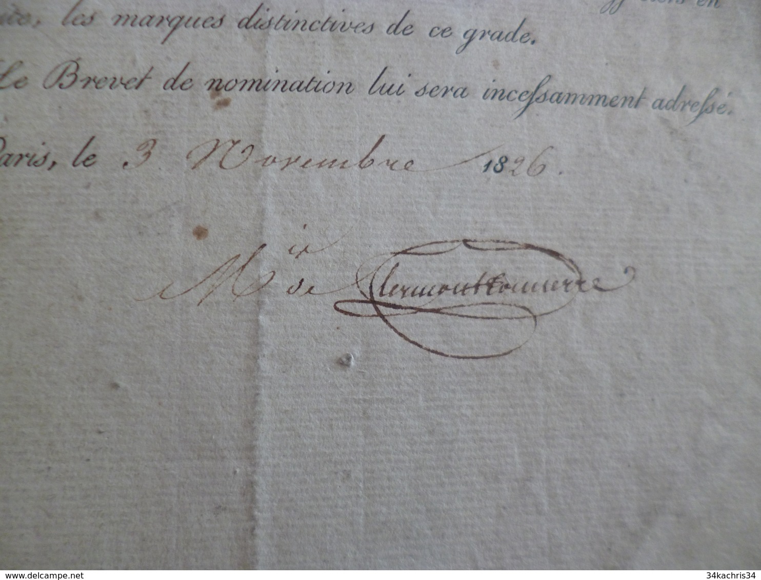 Nomination Officier Lieutenant Général Retraite 03/11/1818 Viconte Discatory Autographe Touvierre? - Documents