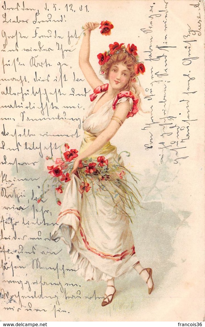 Allemagne - Illustration - Jeune Femme Danse Danseuse  Coquelicot 1901 - Otros & Sin Clasificación