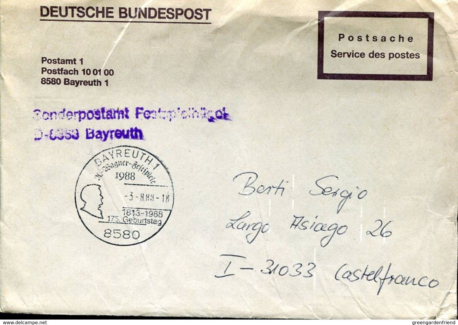 32215 Germany, Special Postmark 1988 Bayreuth Richard Wagner Music Fest - Musica