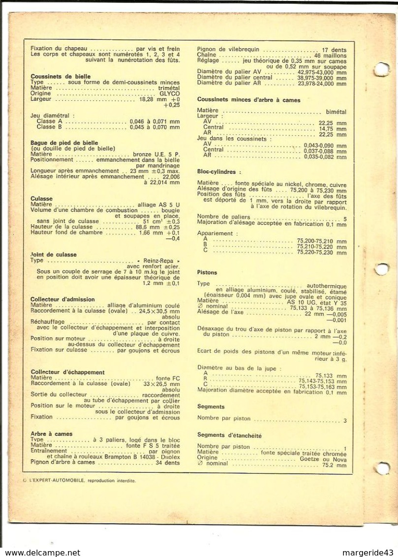 FICHE TECHNIQUE VOITURE SIMCA 1500 - Auto's