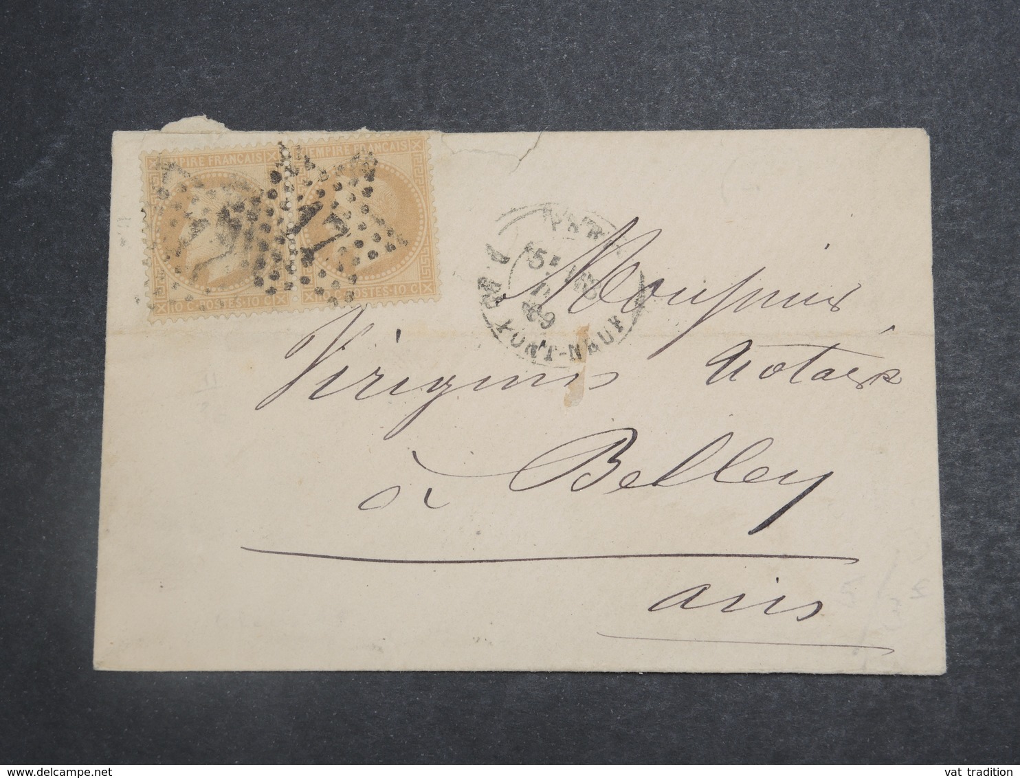 FRANCE - Enveloppe De Paris Pour Belley En 1869 Oblitération étoile 17 Sur Type Napoléon En Paire  - L 15210 - 1849-1876: Période Classique