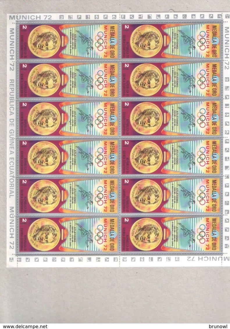 Equatorial Guinea Ecuatorial 1972 Seven Full Sheets Of Olympics Medalists Stamps MNH - Equatorial Guinea