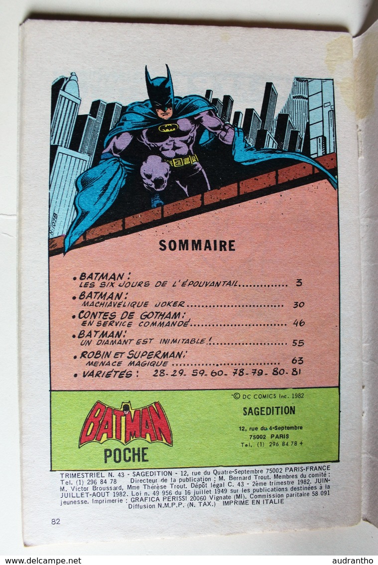 Livre 1982 BD Poche BATMAN N°43 DC Comics - Batman