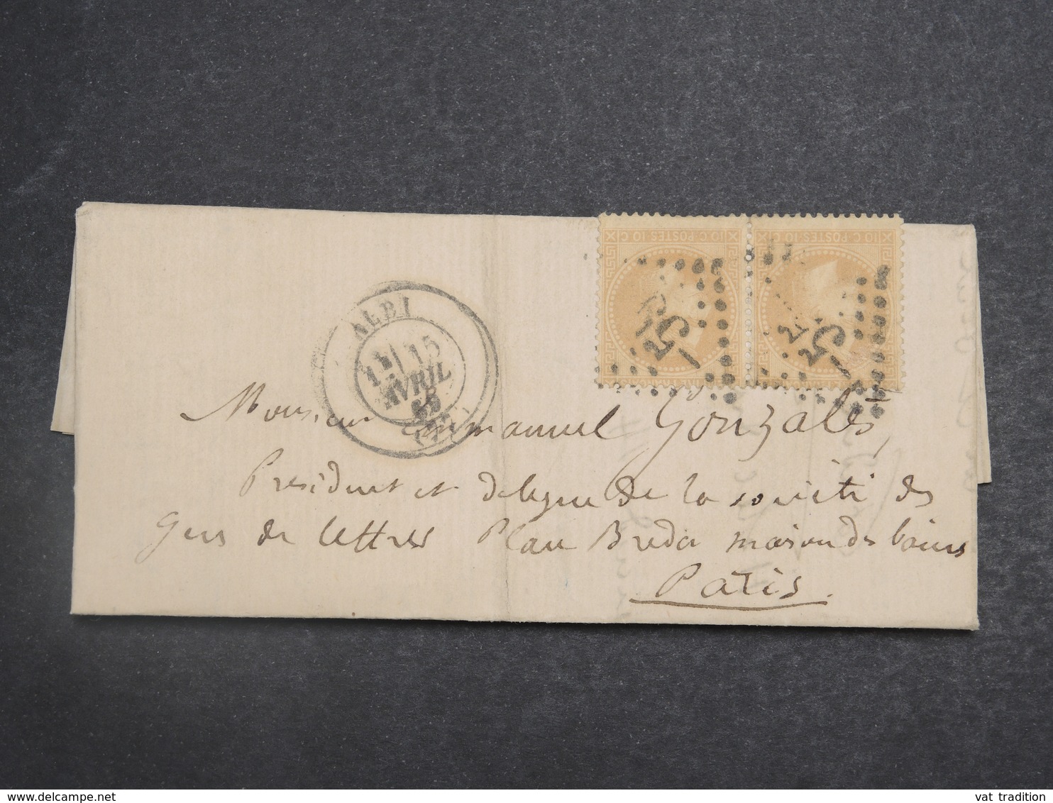 FRANCE - Lettre De Albi Pour Paris En 1869 , Oblitération GC 55 Sur Paire De Napoléon - L 15218 - 1849-1876: Période Classique