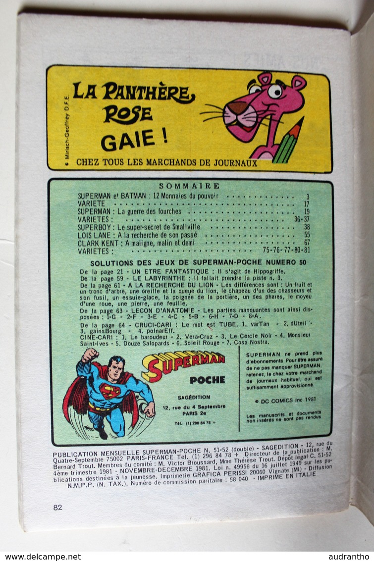 Livre 1981 BD Poche SUPERMAN Numéro Double 51 52 DC Comics - Superman