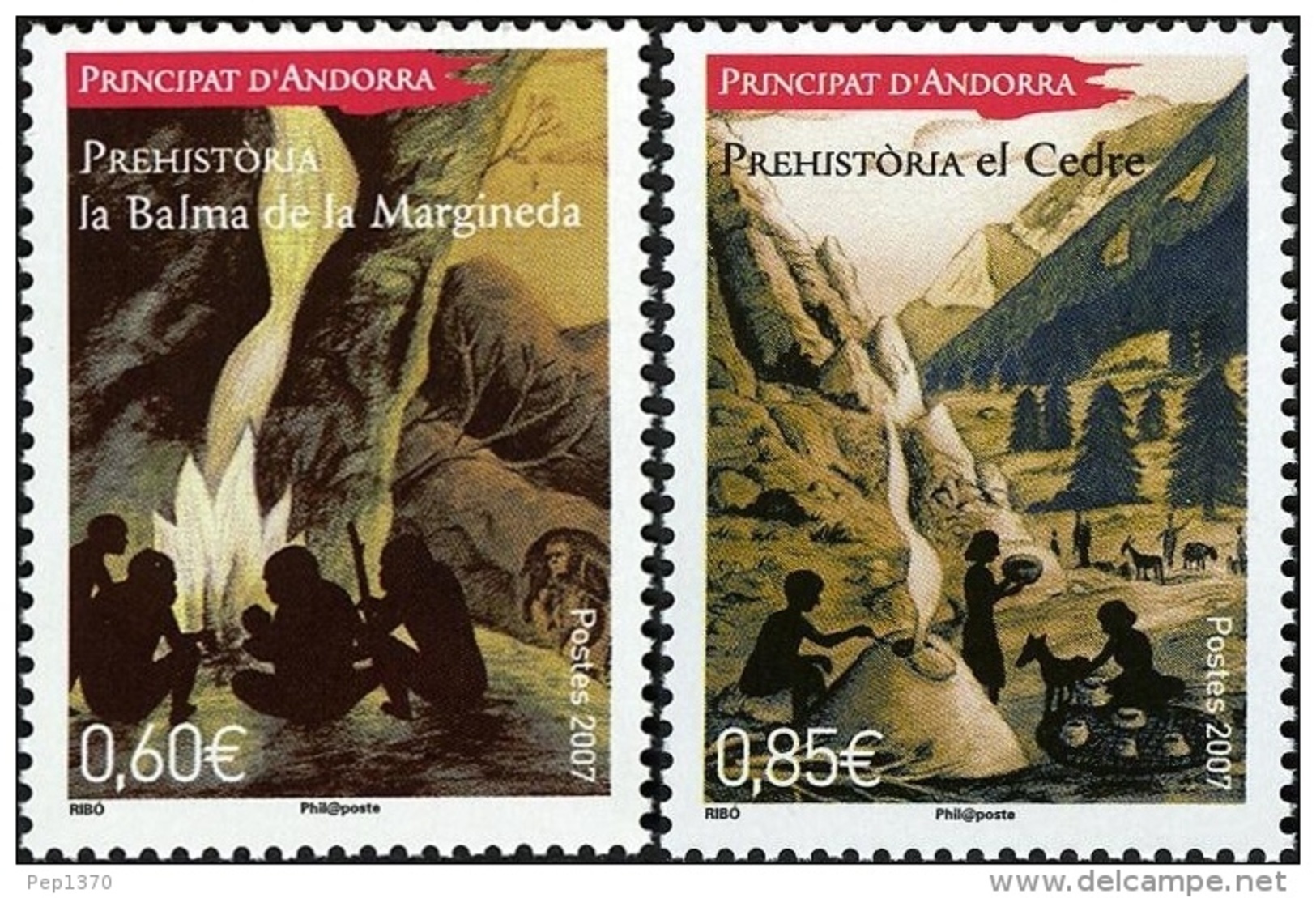 ANDORRA FRANCESA 2007 - PREHISTORIA ANDORRANA - 2 SELLOS - Arqueología