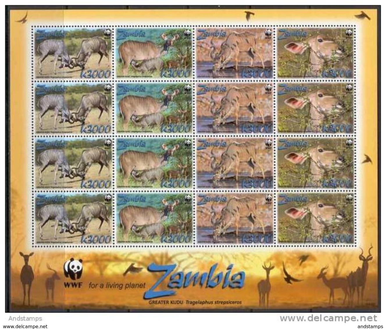 Zambia 2008. Michel #1606/09 MNH/Luxe. Klb. WWF. Greater Kudu. (Ts55/B49) - Unused Stamps