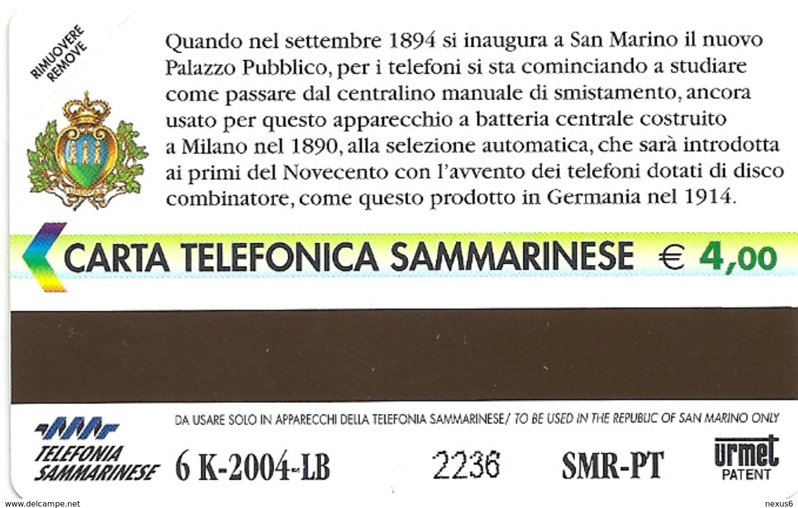 San Marino - 100 ° Anniv. Del Telefono - 4€, 05.2004, RSM-103 - 6.000ex, Mint - Saint-Marin