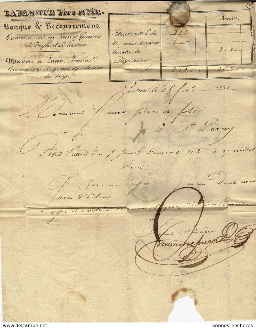 1831 RARE ENTETE LAURENCE PERE ET FILS BANQUE RECOUVREMENTS COMMISSIONNAIRE Pour FAURE ST PERAY V.SCANS - 1800 – 1899