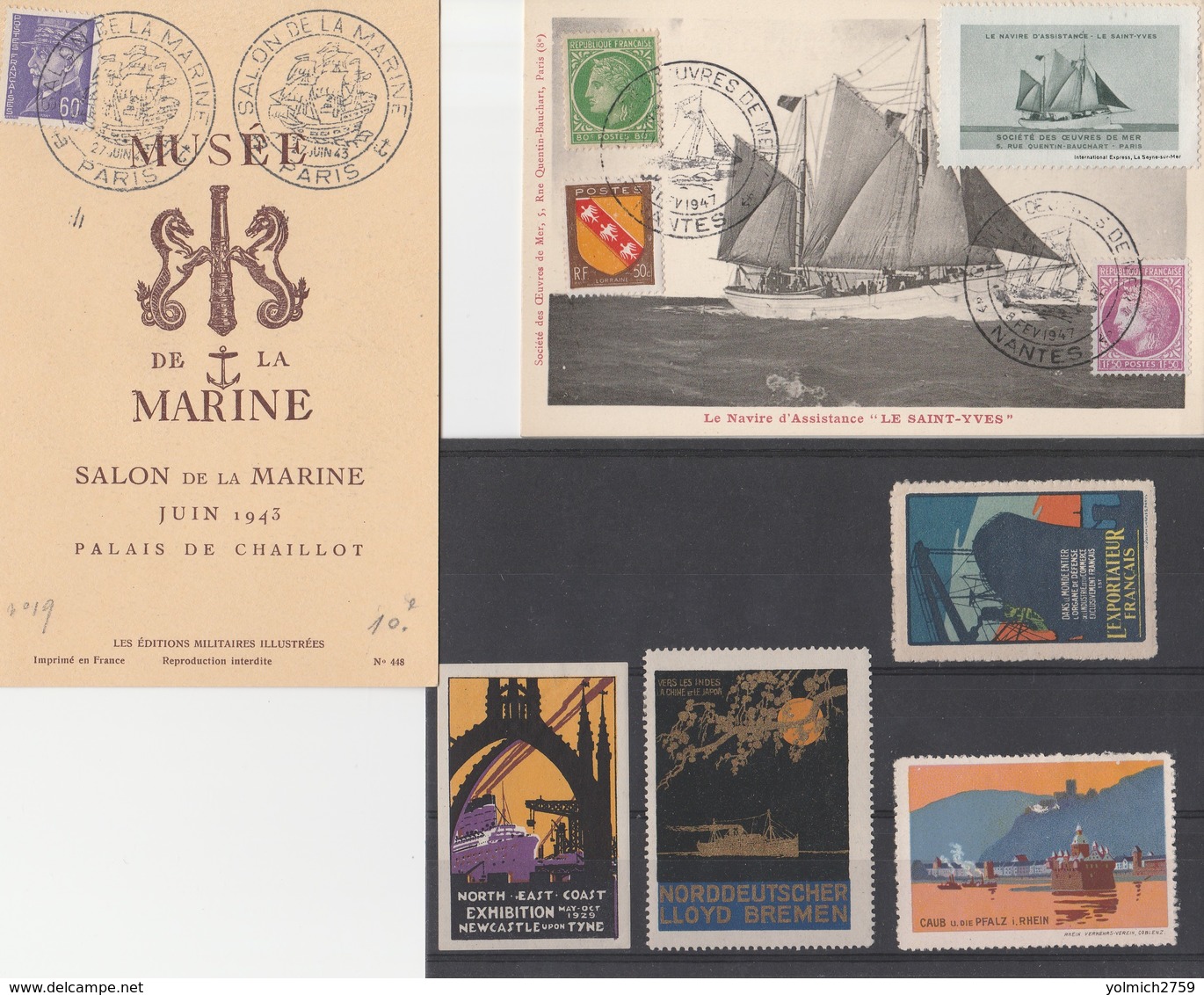 BATEAUX/MARINE - OBLIT. COMMEMO. PARIS / NANTES + 4 VIGNETTES (Rhin=aminci Sans Gomme) - 1921-1960: Modern Period