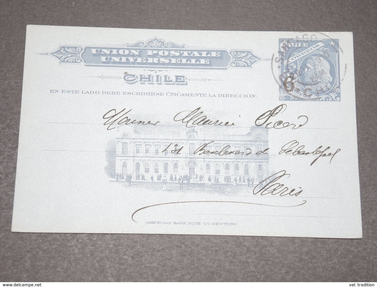 CHILI - Entier Postal Surchargé De Santiago Pour Paris En 1910 - L 15259 - Chile