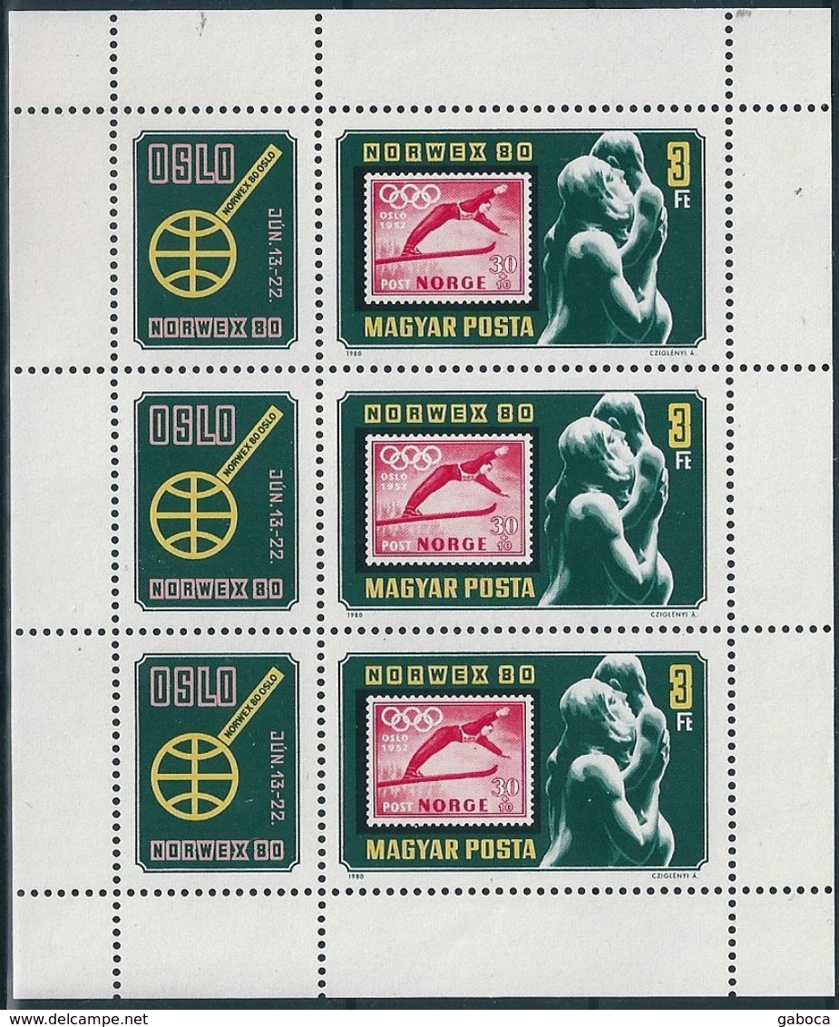 B0535 Hungary Philately Stamp-on-Stamp Exhibition NORWEX’80 Sport Olympic Art Small List MNH - Winter 1952: Oslo