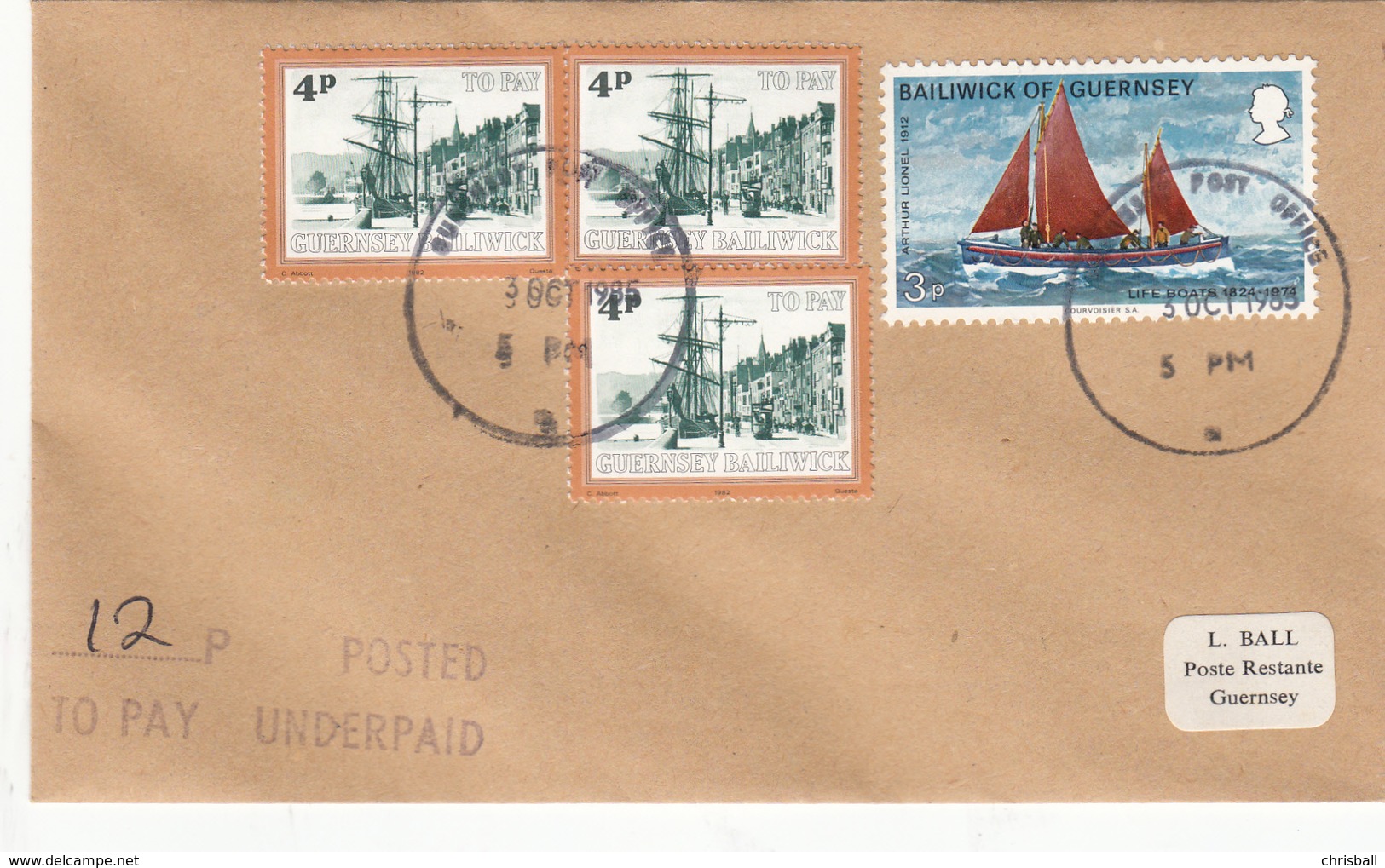 Guernsey 3p RNLI  Used On Local Underpaid Cover With Postage Due 3 X 4p - Guernsey