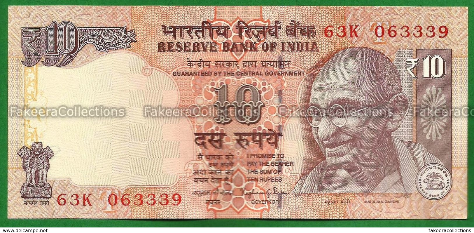 India Inde Indien - 10 Rupees / INR Banknote P-102i 2014 UNC (letter T) Raghuram G. Rajan - As Scan - India