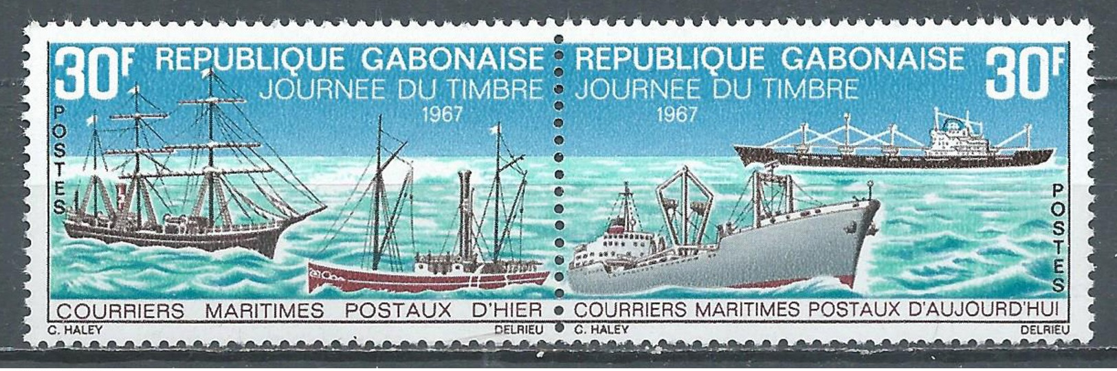 Gabon YT N°224A Journée Du Timbre 1967 (Paire Se-tenant) Neuf ** - Gabon (1960-...)