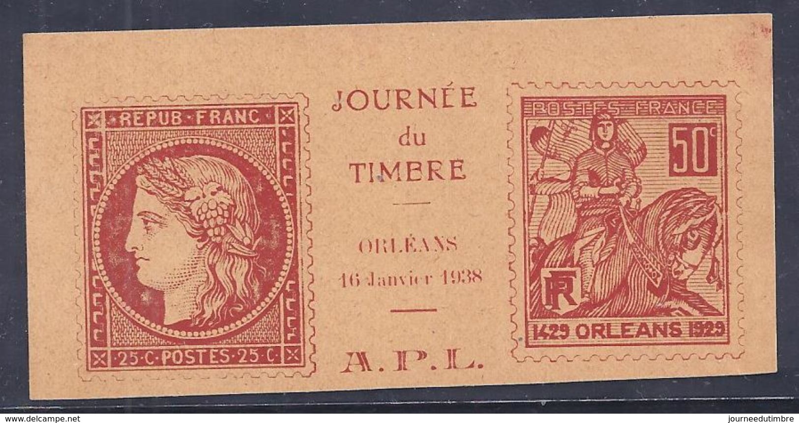 Vignette  Journee Du Timbre 1938 Orleans Jeanne D'arc - Philatelic Fairs